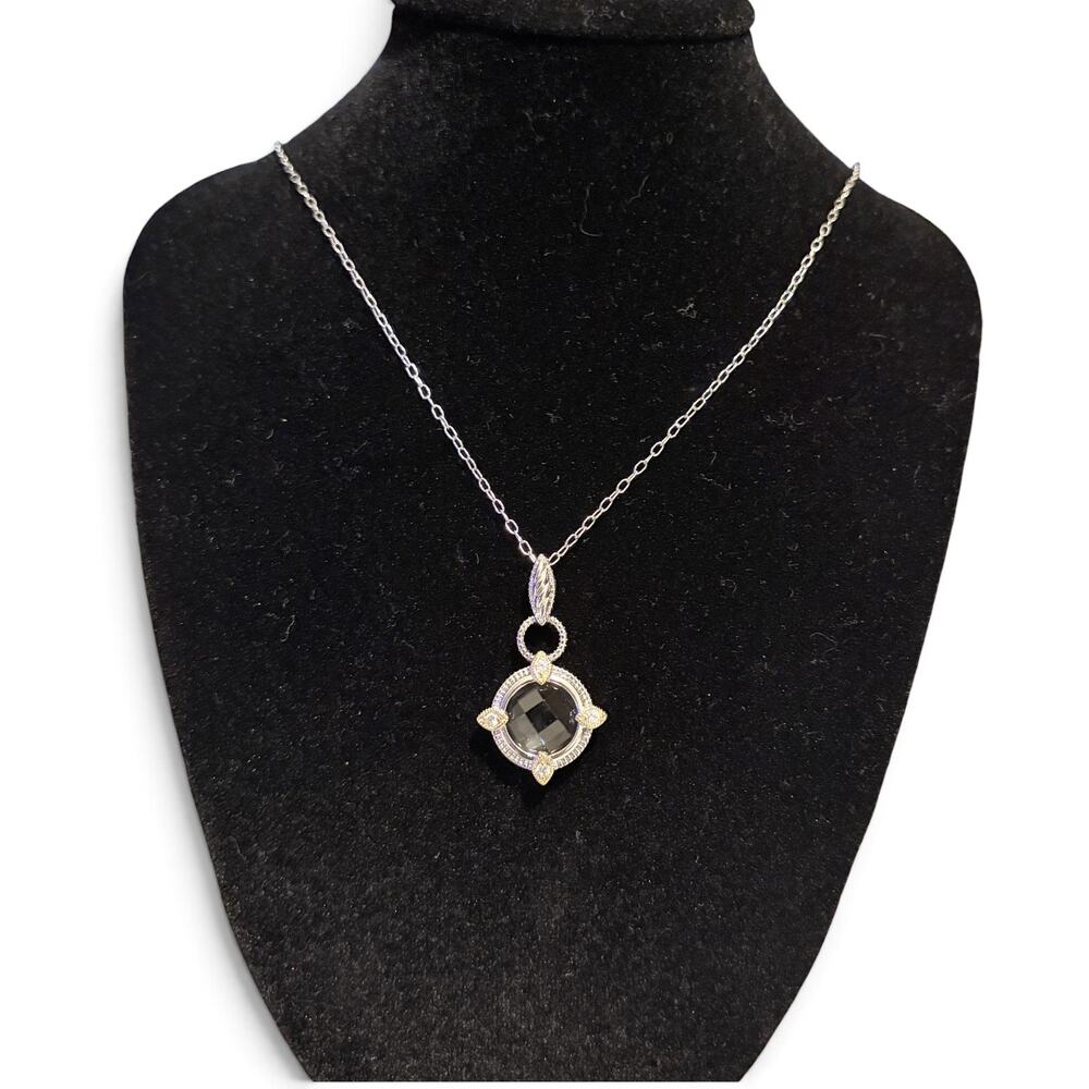 New PAJ Sterling Silver Two-Tone Checkerboard Stone Pendant Necklace 18 Inch